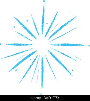 Blue Radiant Sunburst mit abstrakten Strahlen und Starburst-Linien. Kreisförmige radiale Lichtelemente. Illustration des flachen Vektors auf weißem Hintergrund isoliert. Stock Vektor