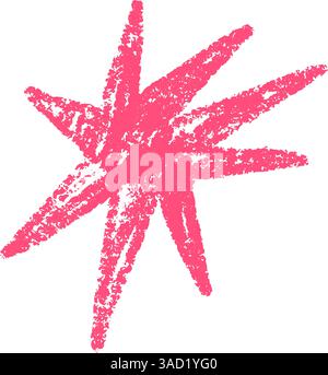 Pinke abstrakte Pinselformen mit Doodle-Sternen, Blumen und geometrischen Elementen. Lustige und moderne handgezeichnete Collage in farbenfroher Bio-Optik. Flach Stock Vektor