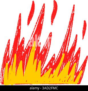 Handgezeichnete Flammengrafik mit auffälliger Feuersilhouette. Heißes rotes und gelbes Symbol für Grill-Logos. Illustration des flachen Vektors auf weißem Hintergrund isoliert. Stock Vektor