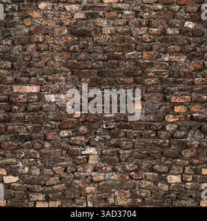 Nahtlose dunkle Ziegelwand-Textur, die Verschlechterung zeigt und einen Vintage- oder industriellen Hintergrund schafft. Weißrussland Stockfoto