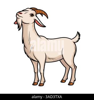 Weiße Hausziege in Seitenansicht. Einfache Vektorillustration für Nutztiere isoliert auf einem weißen Hintergrund, perfekt für landwirtschaftliche Designs, Logos und Stock Vektor