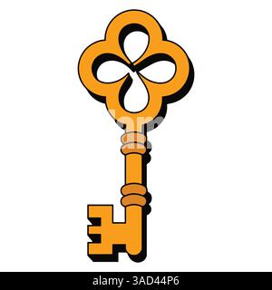 Goldener Vintage-Schlüssel auf weißem Hintergrund. Vektor-Zeichentrickillustration mit detailliertem Design. Stock Vektor