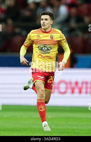 Warschau, Polen. April 2025. Miki Villar von Jagiellonia Bilalystok wurde während des POLNISCHEN SUPERPOKALSPIELS 2024/2025 zwischen Jagiellonia Bialystok und Wisla Krakau im PGE Narodowy Stadion gesehen. Endpunktzahl: Jagiellonia Bialystok 1:0 Wisla Krakau. Quelle: SOPA Images Limited/Alamy Live News Stockfoto