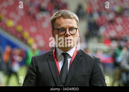 Warschau, Polen. April 2025. Jaroslaw Krolewski aus Wisla Krakau wurde während des POLNISCHEN SUPERPOKALSPIELS 2024/2025 zwischen Jagiellonia Bialystok und Wisla Krakow im PGE Narodowy Stadium gesehen. Endpunktzahl: Jagiellonia Bialystok 1:0 Wisla Krakau. Quelle: SOPA Images Limited/Alamy Live News Stockfoto