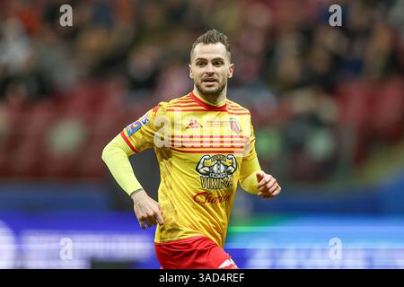 Warschau, Polen. April 2025. Jesus Imaz von Jagiellonia Bilalystok, das während des POLNISCHEN SUPERPOKALSPIELS 2024/2025 zwischen Jagiellonia Bialystok und Wisla Krakau im PGE Narodowy Stadion zu sehen war. Endpunktzahl: Jagiellonia Bialystok 1:0 Wisla Krakau. Quelle: SOPA Images Limited/Alamy Live News Stockfoto