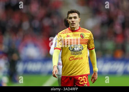 Warschau, Polen. April 2025. Miki Villar von Jagiellonia Bilalystok wurde während des POLNISCHEN SUPERPOKALSPIELS 2024/2025 zwischen Jagiellonia Bialystok und Wisla Krakau im PGE Narodowy Stadion gesehen. Endpunktzahl: Jagiellonia Bialystok 1:0 Wisla Krakau. Quelle: SOPA Images Limited/Alamy Live News Stockfoto