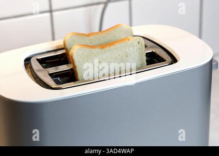 Toaster mit zwei gerösteten Brotstücken. Hochwertige Fotos Stockfoto