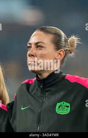 Sydney, Australien. April 2025. Sydney, Australien, 4. April 2025: Porträt von Alanna Kennedy (14 Australien) während des internationalen Freundschaftsspiels zwischen Australien und Korea im Allianz Stadium in Sydney, Australien. (NOE Llamas/SPP) Credit: SPP Sport Press Photo. /Alamy Live News Stockfoto