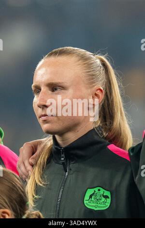 Sydney, Australien. April 2025. Sydney, Australien, 4. April 2025: Porträt von Holly McNamara (17 Australien) während des internationalen Freundschaftsspiels zwischen Australien und Korea im Allianz Stadium in Sydney, Australien. (NOE Llamas/SPP) Credit: SPP Sport Press Photo. /Alamy Live News Stockfoto