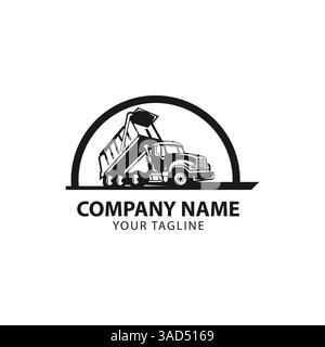 Logovektor für Bauunternehmen abkippen. Vektorabbildung der Fahrzeugausrüstung EPS 10 Stock Vektor