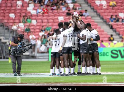 SINGAPUR, SINGAPUR. APRIL 2025 HSBC Singapore 7s Rugby. Kenia besiegte Irland im Mens Pool B-Spiel. Alamy Live Sport / Jayne Russell Stockfoto