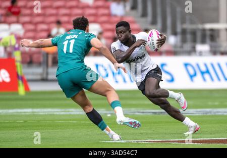 SINGAPUR, SINGAPUR. APRIL 2025 HSBC Singapore 7s Rugby. Kenia besiegte Irland im Mens Pool B-Spiel. Alamy Live Sport / Jayne Russell Stockfoto