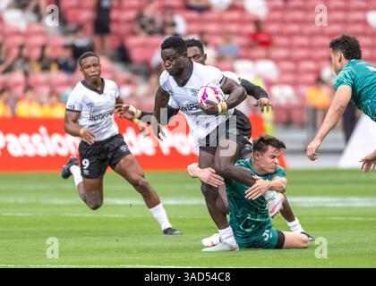 SINGAPUR, SINGAPUR. APRIL 2025 HSBC Singapore 7s Rugby. Kenia besiegte Irland im Mens Pool B-Spiel. Alamy Live Sport / Jayne Russell Stockfoto