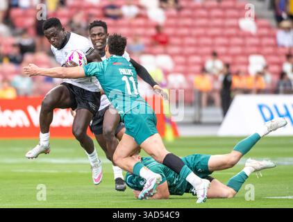 SINGAPUR, SINGAPUR. APRIL 2025 HSBC Singapore 7s Rugby. Kenia besiegte Irland im Mens Pool B-Spiel. Alamy Live Sport / Jayne Russell Stockfoto