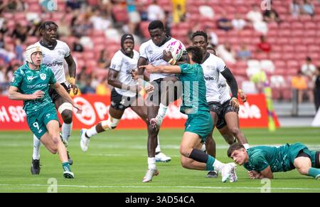 SINGAPUR, SINGAPUR. APRIL 2025 HSBC Singapore 7s Rugby. Kenia besiegte Irland im Mens Pool B-Spiel. Alamy Live Sport / Jayne Russell Stockfoto