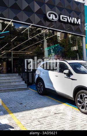 Sao Paulo, SP, 22. Januar 2025. GWM-Händler in Sao Paulo, Brasilien, mit einem elektrischen Haval-SUV. Veranschaulicht das Wachstum von Elektrofahrzeugen in Brasilien und Chin Stockfoto