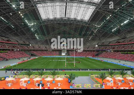 Singapur National Stadium, Singapur. April 2025. HSBC International Rugby Sevens Singapore Day 1; Ein allgemeiner Überblick über das Singapore National Stadium, Heimstadion der HSBC Singapore SNVS, bevor das Turnier beginnt Credit: Action Plus Sports/Alamy Live News Stockfoto