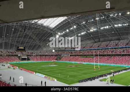 Singapur National Stadium, Singapur. April 2025. HSBC International Rugby Sevens Singapore Day 1; Ein allgemeiner Überblick über das Singapore National Stadium, Heimstadion der HSBC Singapore SNVS, bevor das Turnier beginnt Credit: Action Plus Sports/Alamy Live News Stockfoto