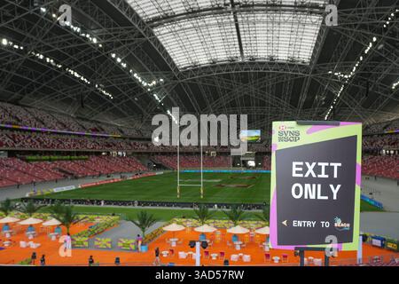 Singapur National Stadium, Singapur. April 2025. HSBC International Rugby Sevens Singapore Day 1; Ein allgemeiner Überblick über das Singapore National Stadium, Heimstadion der HSBC Singapore SNVS, bevor das Turnier beginnt Credit: Action Plus Sports/Alamy Live News Stockfoto