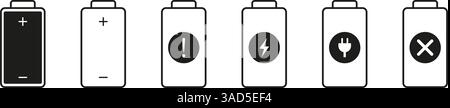 Symbole Für Den Akkuladezustand Dauersymbole. Akku-Power-Symbol-Silhouette-Symbol-Sammlung. Abbildung Des Isolierten Vektors Stock Vektor