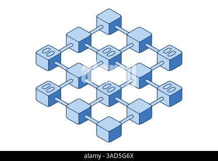 Abbildung von miteinander verbundenen Blöcken, die eine Kette bilden und die konzeptionelle Blockchain-Technologie darstellen. Moderne digitale Kunst mit einem schlanken und abstrakten des Stock Vektor
