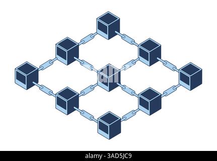 Abbildung von miteinander verbundenen Blöcken, die eine Kette bilden und die konzeptionelle Blockchain-Technologie darstellen. Moderne digitale Kunst mit einem schlanken und abstrakten des Stock Vektor