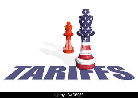 Schach aus China- und US-Flaggen. Zölle in China und den USA, Handelskrieg Stockfoto