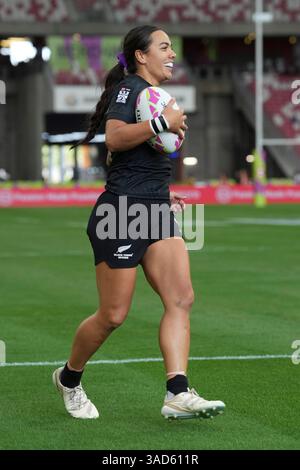 Singapur National Stadium, Singapur. April 2025. HSBC International Rugby Sevens Singapore Day 1; Stacey Waaka aus Neuseeland erzielt einen Try Credit: Action Plus Sports/Alamy Live News Stockfoto