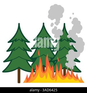 Waldbrände Naturkatastrophen-Vektor-Illustration. Brennende Bäume und Landschaftszerstörung, die Dürre und Katastrophe darstellen. Ideal für die Umgebung Stock Vektor