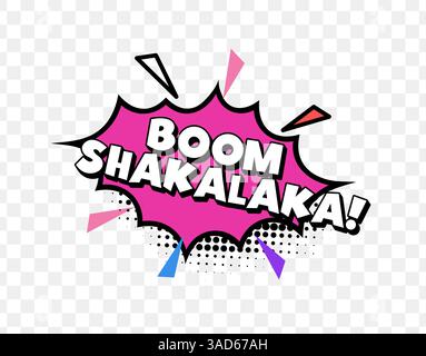 Shakalaka-Text im Comic-Stil in Pink Burst mit Rasterpunkten und dynamischer Schriftart, perfekt für lustige Reaktionen, Pop-Art-Poster und energiegeladene Grafiken Stock Vektor