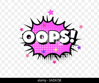 Comic Style Oops Text in rosafarbener Explosionsblase mit Halbton- und Sternelementen, perfekt für Fehlerseiten, Pop Art Designs und lustige Ankündigungen Stock Vektor