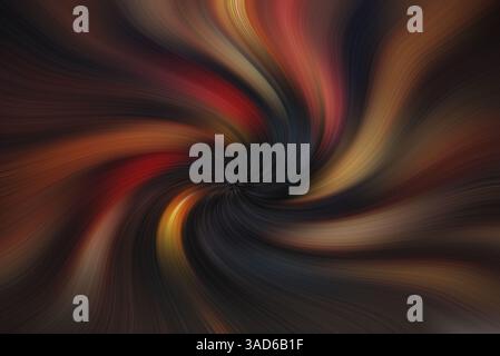 Ein dunkles und dramatisches abstraktes Bild zeigt einen wirbelnden Wirbel aus tiefen Braun-, Rot-, Orangen- und Goldtönen, die von einem zentralen dunklen Punkt ausgehen. Stockfoto