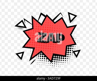 Zap Text im Comic-Stil in rotem Burst mit Rasterpunkten und Fettschwarzer Schriftart, perfekt für Pop Art-Effekte, Superhelden-Comics und Actiondesigns Stock Vektor