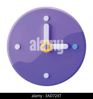 Rund um die Uhr 3D-Vektor-Symbol im minimalen Cartoon-Stil. Ideal für Zeiterfassung, Zeitmanagement und Terminkonzepte. Stock Vektor