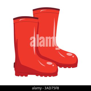 Rote Gummistiefel für Reinigung und Gartenarbeit, Vektorillustration im Cartoon-Stil. Ideal für den Haushalt und die Arbeit im Freien. Stock Vektor