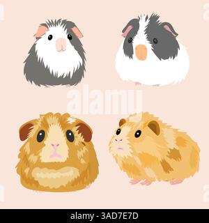 Meerschweinchen isoliert Set flache Vektor Haustier Nagetier Cartoon Stil Stock Vektor