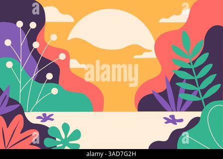 Abstrakte Kunst tropisches Banner mit farbenfrohem Wald Stock Vektor