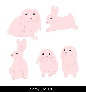 Set von Häschen isoliert, Tierkind, Kaninchen, für ostern. Flaches Design. Stock Vektor
