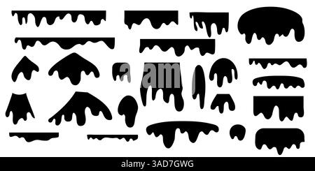 Schwarze Schleimrahmen in Zeichentrickfilmen. Halloween-Feiertags-gruselige Rahmen, Vektor-gruselige Rahmen, giftige Flüssigkeit Stock Vektor