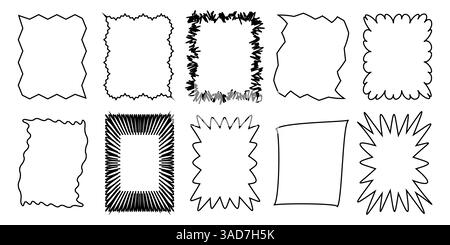 Satz gezackter Linien, Rechteckformen, Vektor isoliert. Stock Vektor