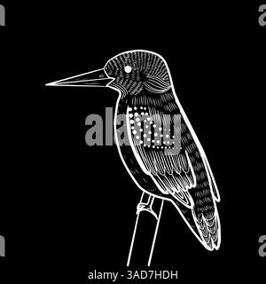 Lineocut kingfisher isoliert, Skizze, Strichkunst Stock Vektor