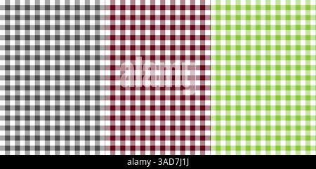 Set aus Gingham-Mustern in Grün, Grau und Bordo-Farben Stock Vektor