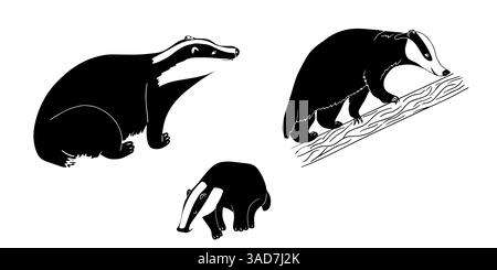 Satz von schwarz-weißen Linienabzeichen. Stylenkunst, flacher Stil Stock Vektor