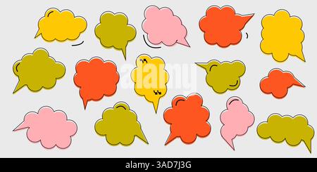 Satz von Sprechblasen in den Farben Rot, Gelb, Rosa und Grün. Stock Vektor