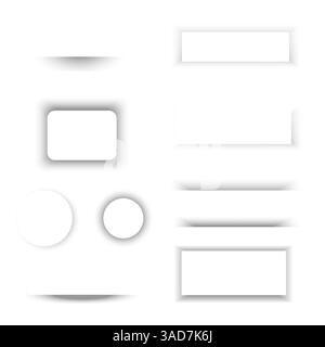 Set von geometrischen Schattenformen. Runder, rechteckiger Knopf mit Schatten Stock Vektor