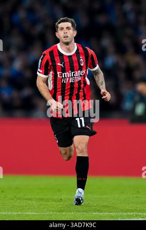 Neapel, Italien. 30. März 2025. Christian Pulisic, während der Serie A Enilive Match zwischen SSC Napoli und AC Milan am 30. März 2025 im Stadio Diego Armando Maradona in Neapel (Italien) Credit: Giuseppe Maffia/Alamy Live News Stockfoto