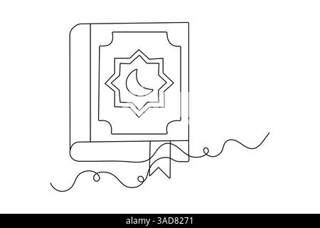 Koran eine Linie Zeichnung des minimalistischen Vektorsymbols mit schwarzem und weißem Hintergrund Stock Vektor
