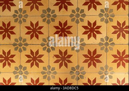 Vintage-Keramikfliesen. Schöner farbiger Hintergrund für Design und Mode mit dekorativen Elementen. Verzierte Blumendekoration für Tapeten. Stockfoto