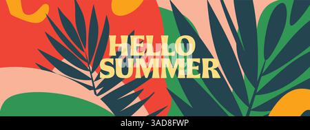 Sommer Hintergrund mit lebhaften tropischen Blättern. Perfekt für Vertrieb, Poster, soziale Medien und Werbebanner. Helles und frisches saisonales Design. Stock Vektor