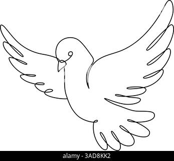 Fliegender Taubenvogel. Eine Durchgehende Linienzeichnung. Taubensymbol des Friedens und der Freiheit, Pfingsten im einfachen linearen Stil. Linie Art.. Handgezeichnete Vektor-Illus Stock Vektor